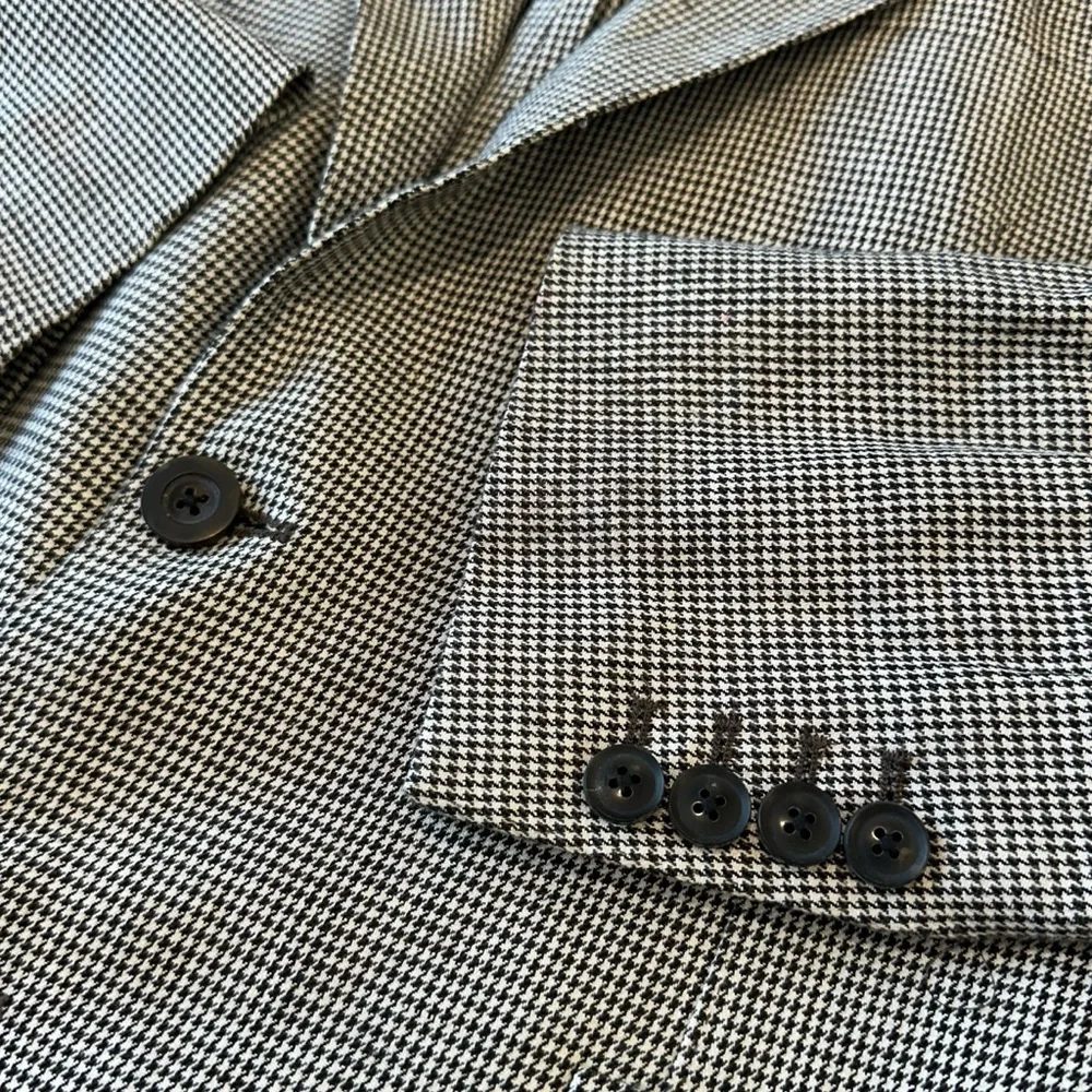 Reiss Cotton & Hemp Brown‎ Houndstooth Print Preppy Sports Coat Blazer, 42